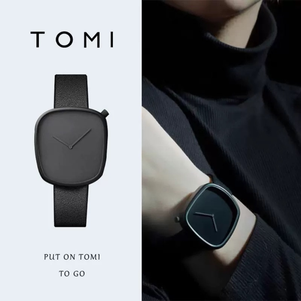 TOMI All-Black Minimalist Square Watch